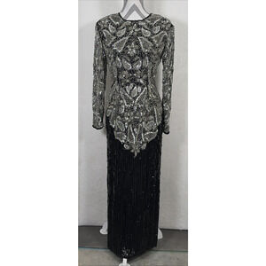 Sweelo Vintage Black Heavily Beaded Sheath Evening, Event MIDI Dress Sz S 6-8